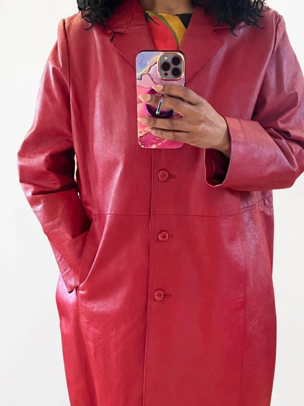 Via Accenti Red Genuine Leather Trench Coat 22W Button Front - Picture 5 of 8